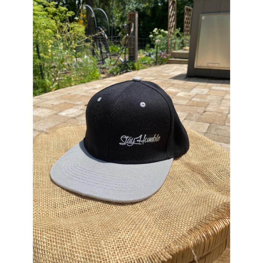 Stay Humble Snapback Hat Black Grey Silk Screened Flat Brim Adjustable Cap Mens